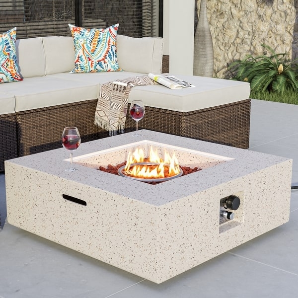 Fire Pit Square Monolithic Form Cream Speckled Terrazzo Finish
