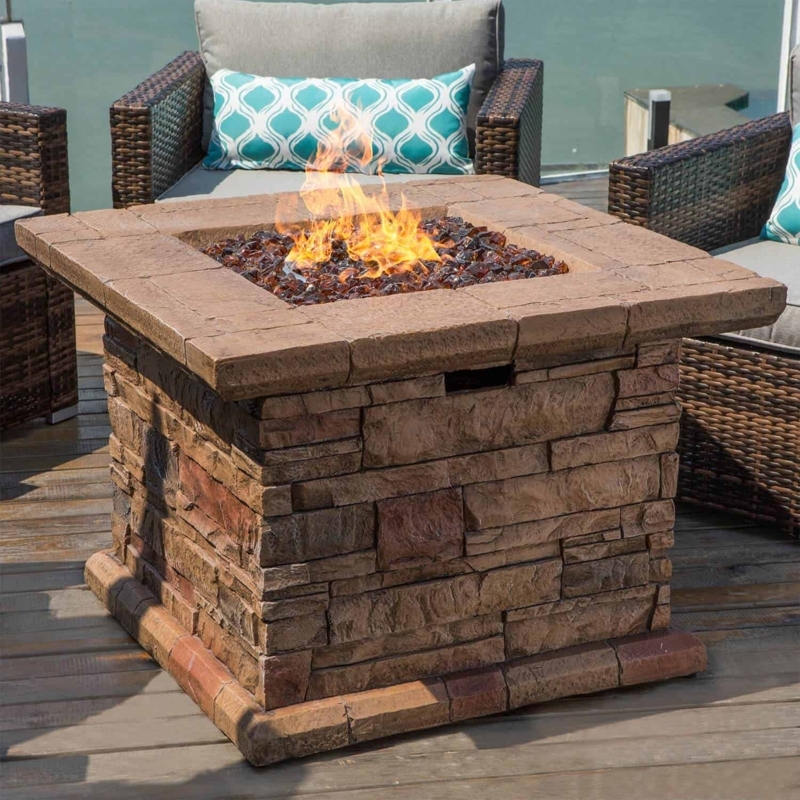 Fire Pit Square Stacked Stone Texture with Wide Ledge Top