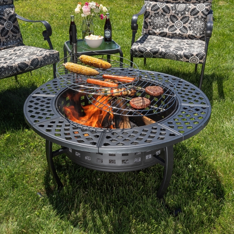 Fire Pit Table Lattice Rim Multi Level Grill Traditional