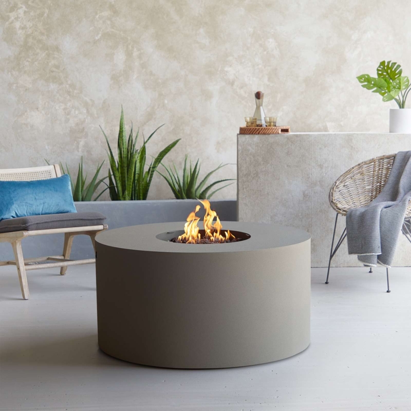 Fire Pit Table Monolithic Base Grey Matte Finish Modern Round Patio