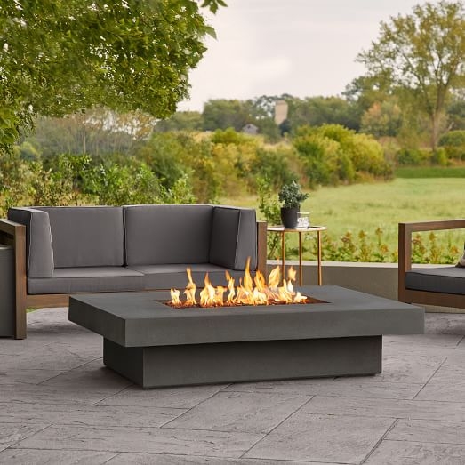 Fire Pit Table Rectangular Concrete Like Lipped Edge Charcoal
