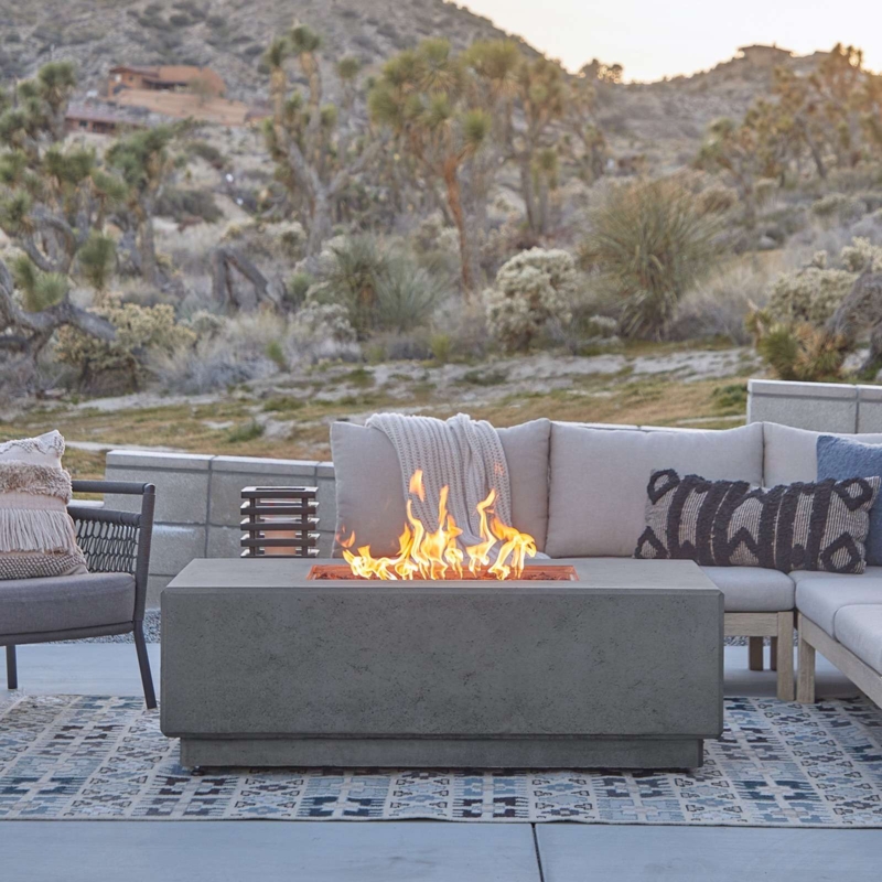 Fire Pit Table Rectangular Stone Like Finish Linear Flame Gray