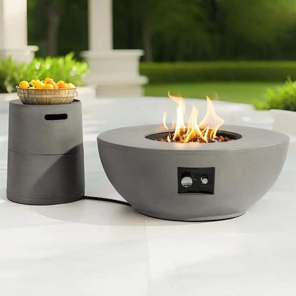 Fire Pit Table Side Table Tank Holder Low Profile Charcoal Concrete