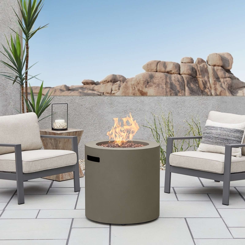 Fire Pit with Integrated Handle Taupe Grey Stone for Modern Desert Patio