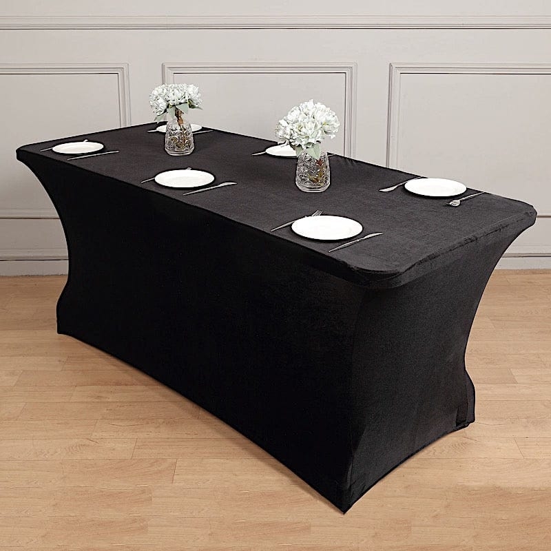 Fitted Tablecloth Black Velvet Plush Texture Rectangular Formal