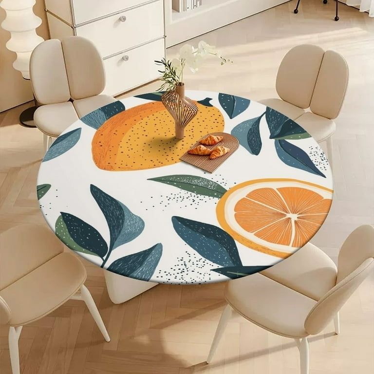 Fitted Tablecloth Elastic Edge Citrus Fruit Print Orange Teal Vibrant