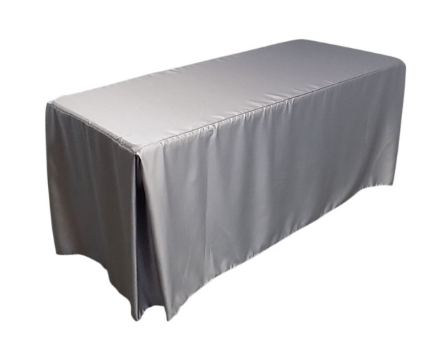 Fitted Tablecloth Silver Satin Finish Lustrous Rectangular Modern