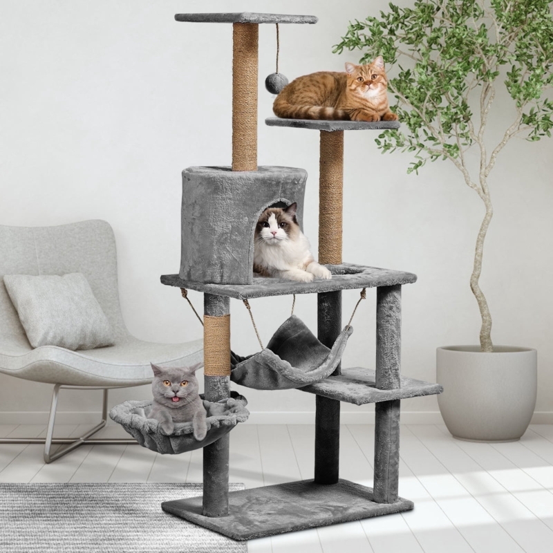 Five-Level Cat Tree Tower with Integrated Side Basket and Hammock