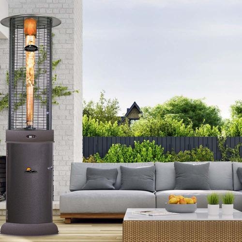 Flame Tower Patio Heater, Silver Vein Finish, Modern Outdoor Heating.