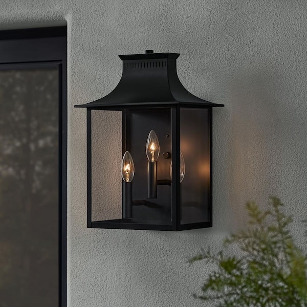 Flared Top Outdoor Wall Lantern, Three Light Traditional Design