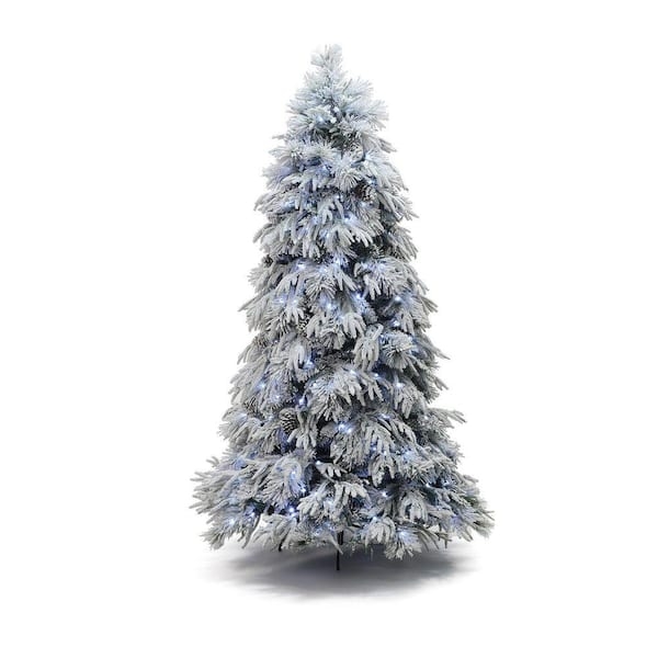 Flocked Christmas Tree Cool White Lights Integrated Pinecones