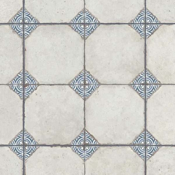 Floor And Wall Tile Blue Medallion Accent Matte Distressed Rustic