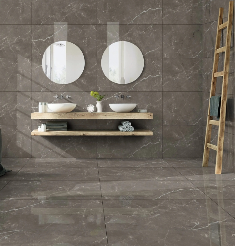 Floor And Wall Tile Dark Gray Marble Bathroom Polished