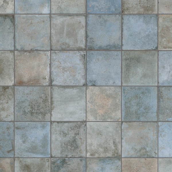 Floor And Wall Tile Dusty Blue Aged Stone Look Distressed Finish