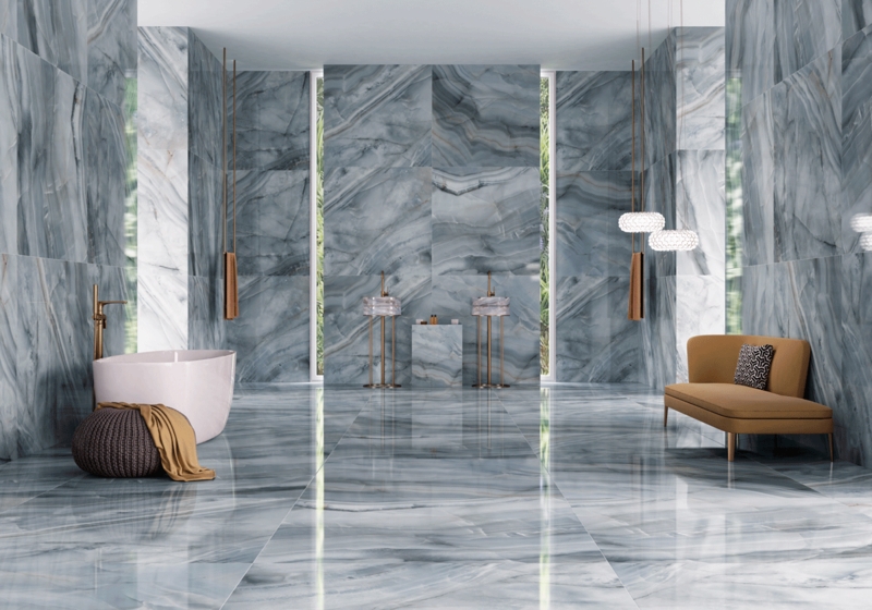 Floor and Wall Tile in Polished Blue Marble Pattern