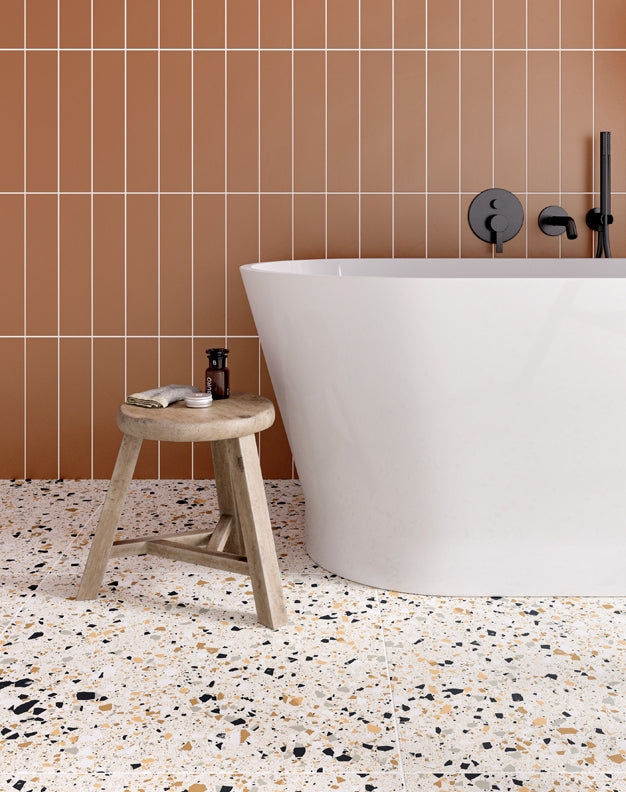 Floor And Wall Tile Ivory Terrazzo Floor Design Vertical Stack Matte