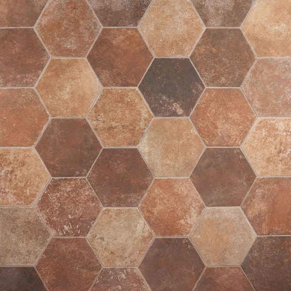 Floor And Wall Tile Rustic Hexagonal Variegated Earthy Tones