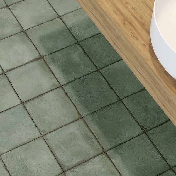 Floor And Wall Tile Sage Green Weathered Matte Square Encaustic Rustic