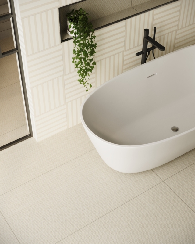 Floor And Wall Tile Woven Pattern Matte Large Format Cream