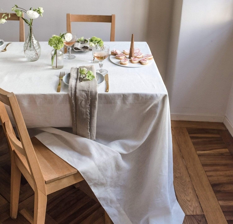 Floor Length Tablecloth Pale Sky Blue Linen-Like Minimalist Drape