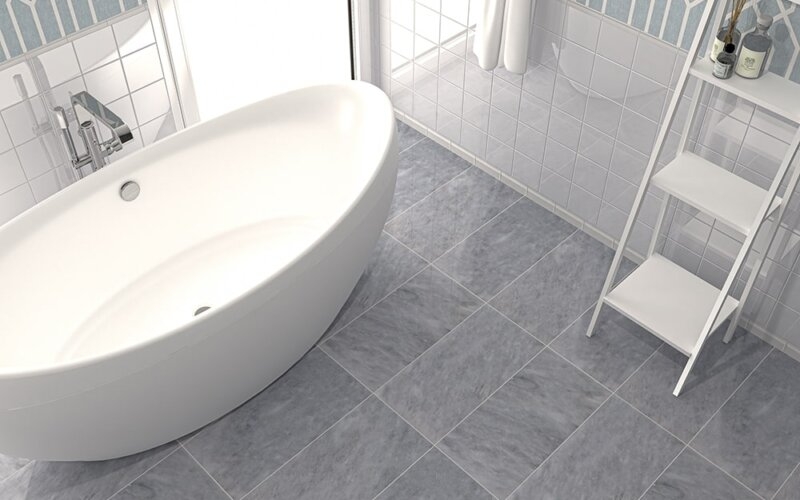 Floor Tile Bathroom Marble Look Oval Freestanding Tub