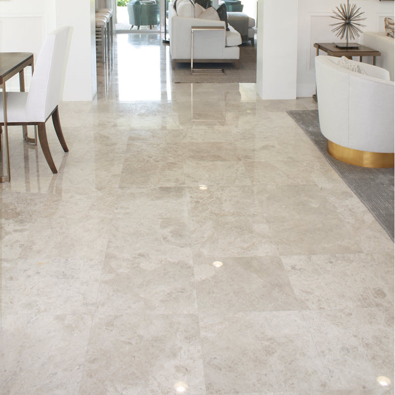 Floor Tile: Beige Marble Look High Gloss for Open Concept Living