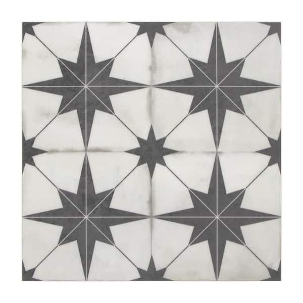 Floor Tile Black Starburst Monochrome Matte Geometric Pattern