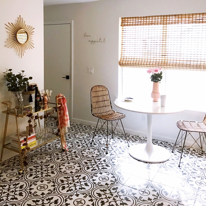Floor Tile, Bold Black and White Filigree Pattern, Boho Nook
