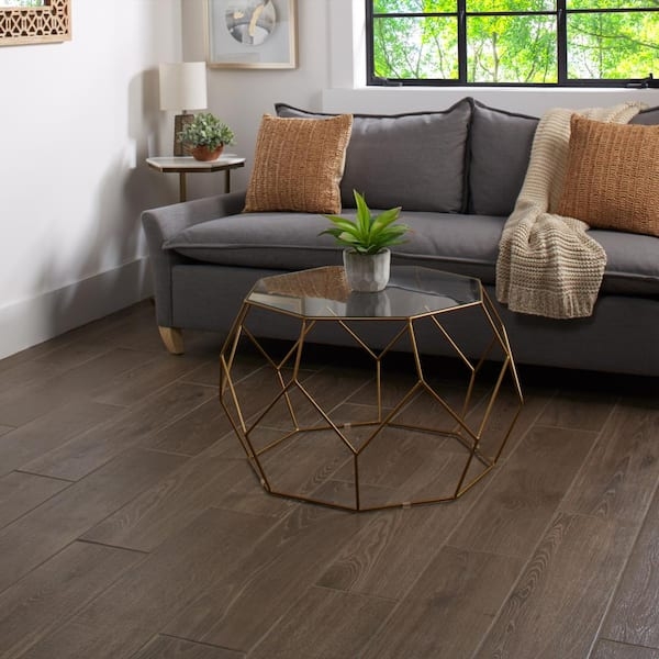 Floor Tile Ceramic Plank Flooring Dark Wood Grain Textured