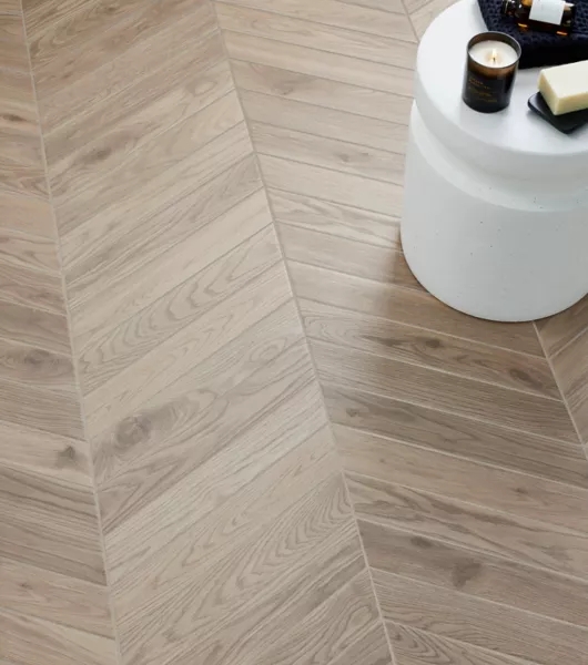 Floor Tile Chevron Wood Look Ceramic Matte Taupe Scandinavian Style
