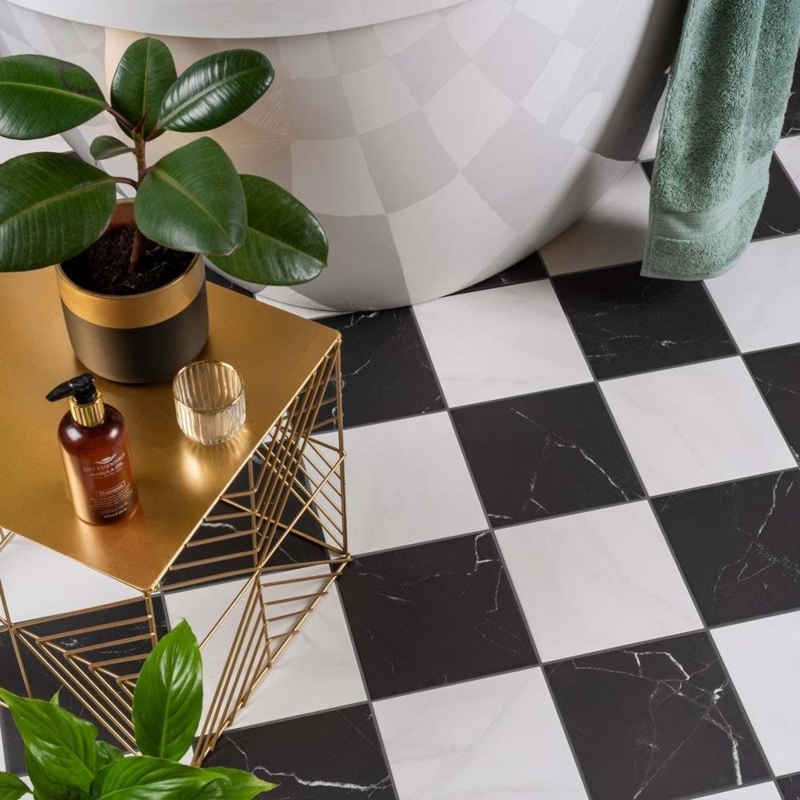 Floor Tile Contemporary Marble Checkered Gold Wire Side Table