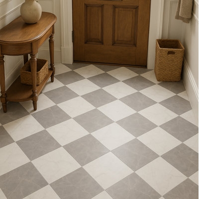 Floor Tile Diagonal Layout Marble Look Checkerboard Pattern