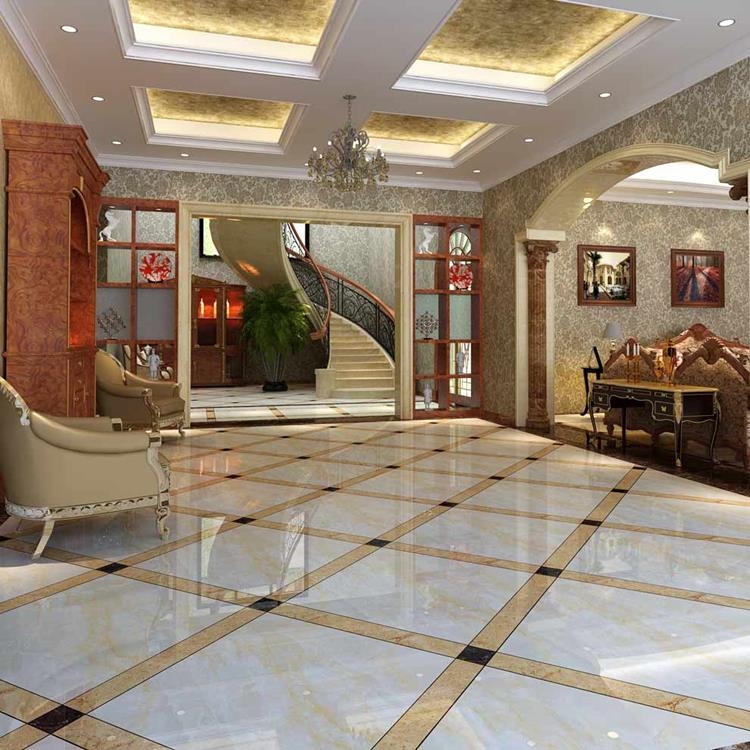 Floor Tile Diamond Pattern Inlay Polished Cream Traditional Luxury
