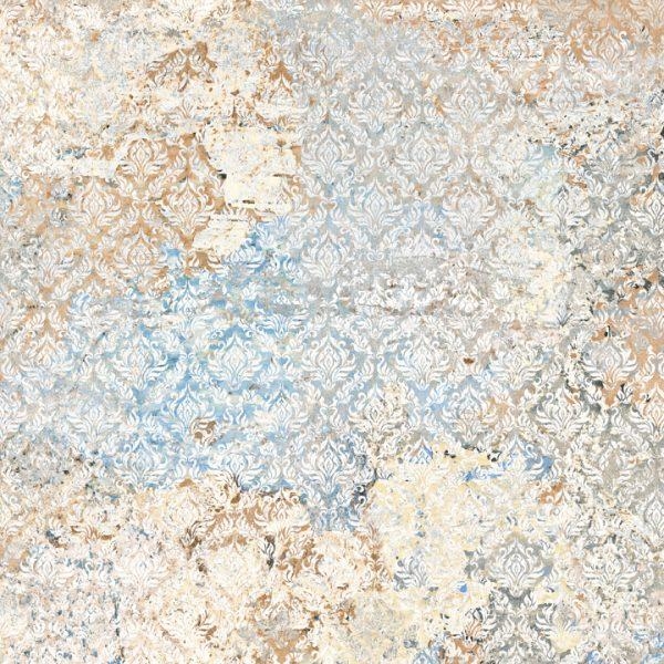 Floor Tile, Distressed Damask Porcelain with Boho Carpet Look