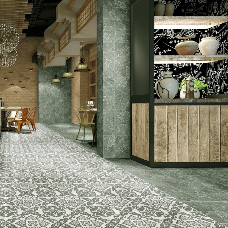 Floor Tile Emerald Medallion Pattern Vintage Aesthetic Matte