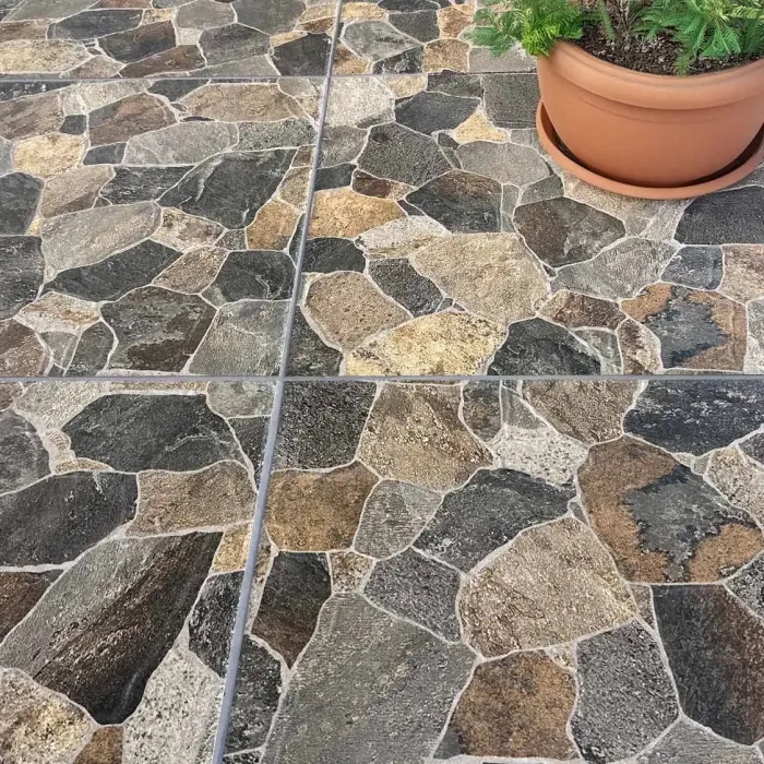 Floor Tile: Flagstone-Look, Slip-Resistant Texture, Earth Tone Palette