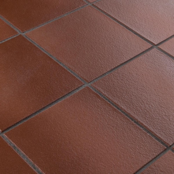 Floor Tile Flame Red Pebbled Texture Matte Ceramic Durable Quarry Look