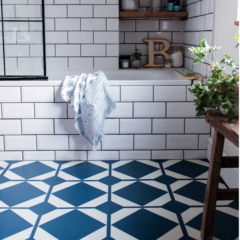 Floor Tile Geometric Blue Matte Modern Farmhouse Bathroom Flooring