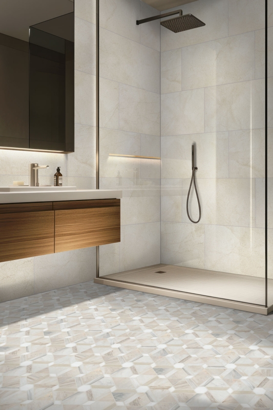 Floor Tile Geometric Pattern Matte Porcelain Modern Bathroom