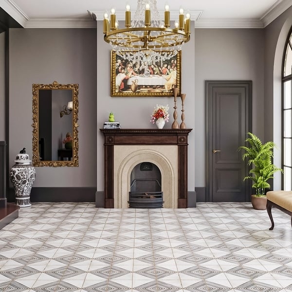 Floor Tile Geometric Rhombus Pattern Monochrome Matte Grey