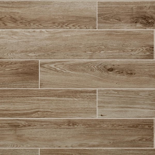 Floor Tile Golden Porcelain Wood Look Plank Knotted Texture