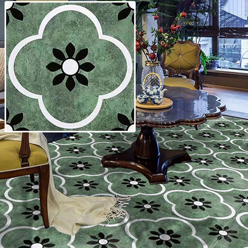 Floor Tile Green Marbled Background Quatrefoil Outline Floral Star