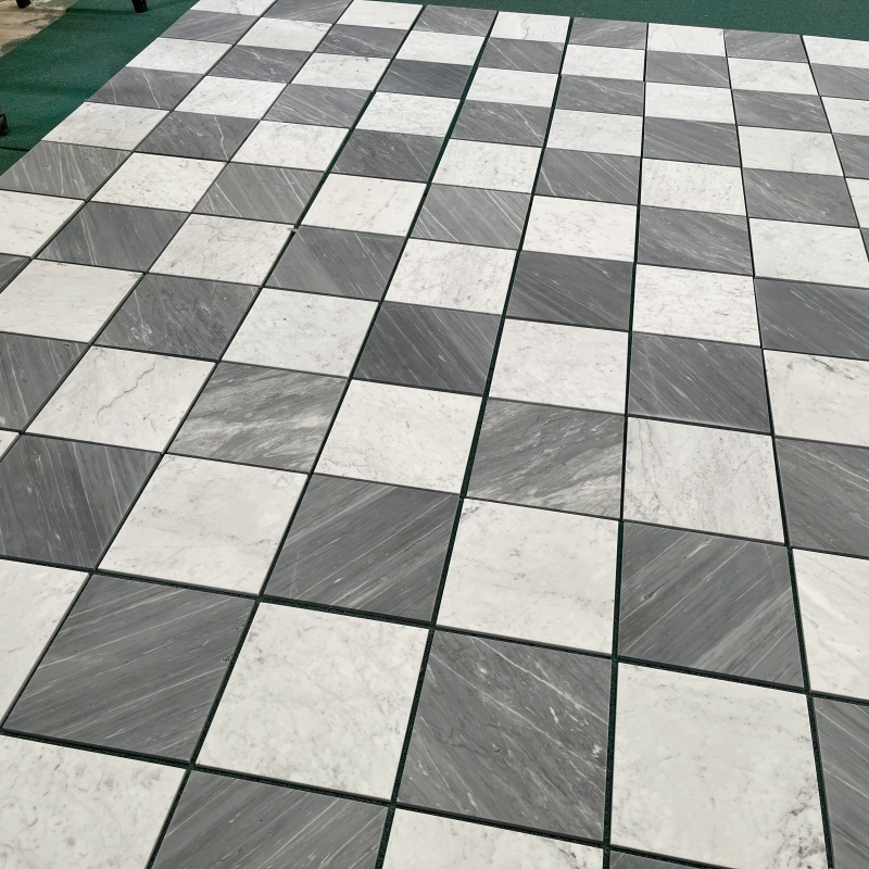 Floor Tile Grey Checkerboard Marble Look Matte Classic Traditional