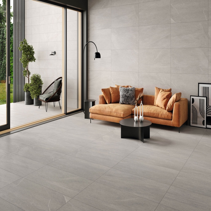Floor Tile Grey Stone Look Matte Seamless Floor And Wall Transition