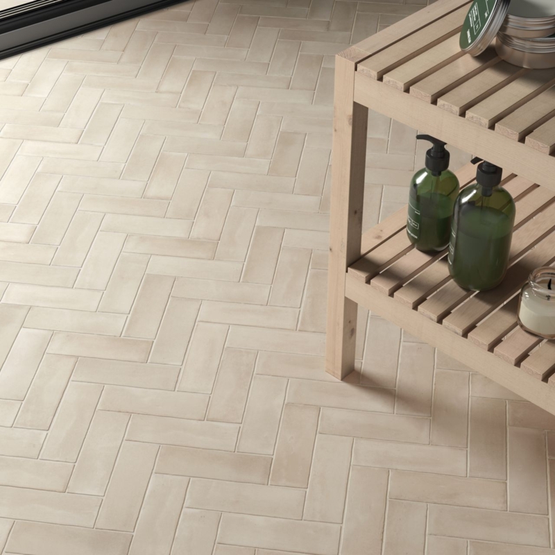 Floor Tile Herringbone Pattern Matte Finish Minimalist Spa Bathroom