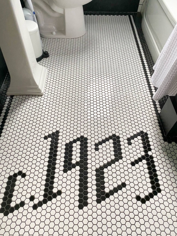 Floor Tile Hexagonal Mosaic Custom Date Pattern