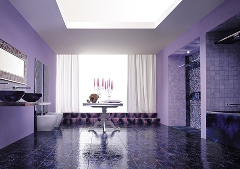 Floor Tile High Gloss Dark Polished Stone Look Luxury Bathroom