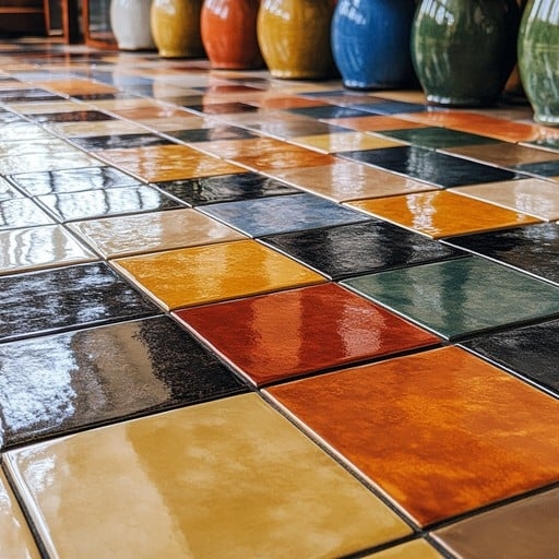 Floor Tile High Gloss Finish Reflective Vibrant Tiled Floor