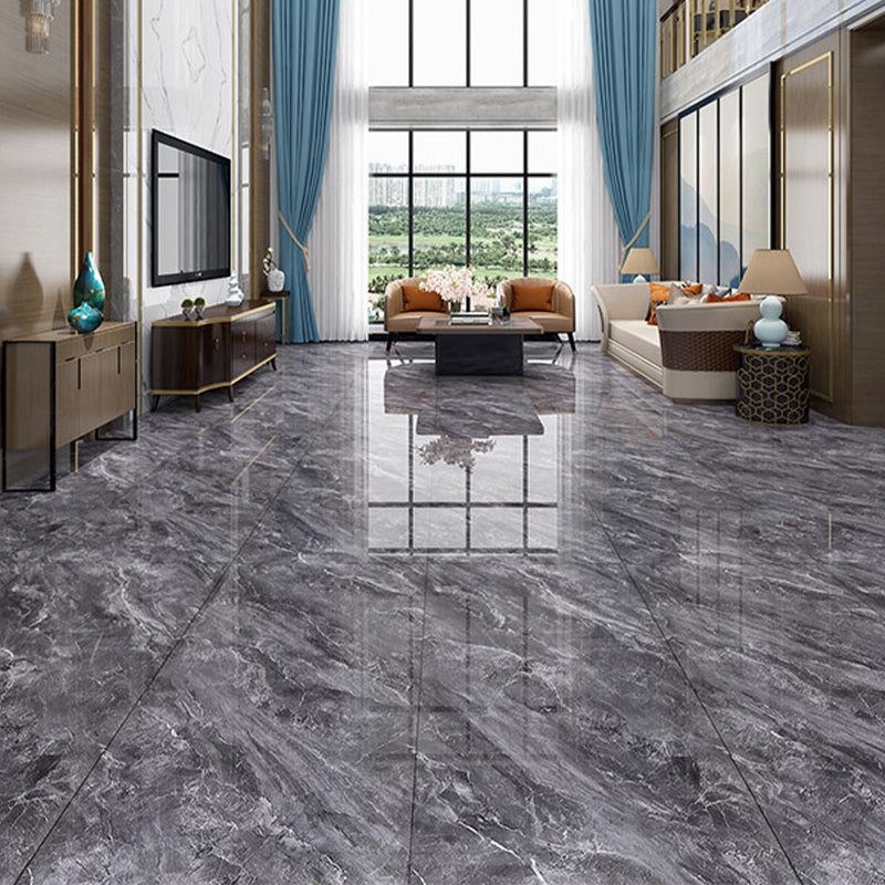 Floor Tile: High Gloss Grey Marble Pattern, Large Format, Polished Finish