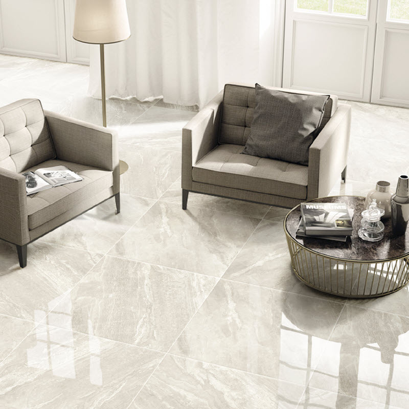 Floor Tile: High Gloss Grey Veined Marble Look for Living Rooms